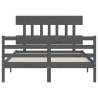 Grey Bed Frame with Headboard | Solid Wood 140x190 cm