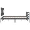 Grey Bed Frame with Headboard | Solid Wood 140x190 cm