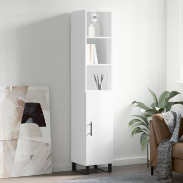 Stylish Highboard High Gloss White - 34.5x34x180 cm