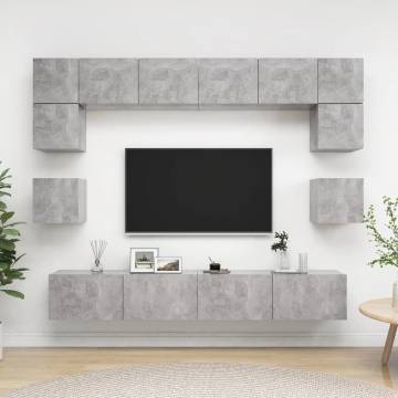 8 Piece Concrete Grey TV Cabinet Set - Stylish Storage Solution