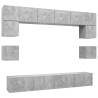 8 Piece Concrete Grey TV Cabinet Set - Stylish Storage Solution