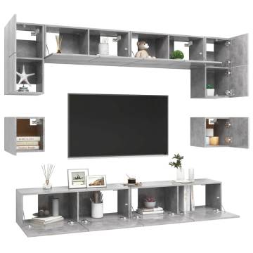 8 Piece Concrete Grey TV Cabinet Set - Stylish Storage Solution