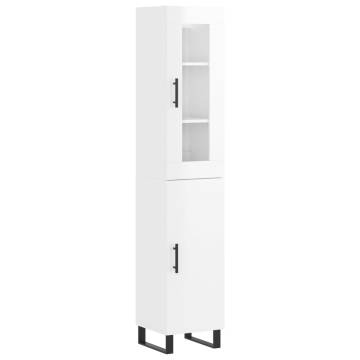 Stylish Highboard High Gloss White - 34.5x34x180 cm