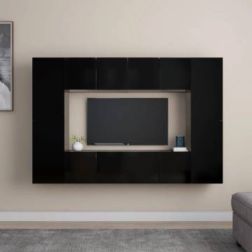 8 Piece Black Engineered Wood TV Cabinet Set | HipoMarket