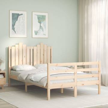 Small Double Solid Wood Bed Frame with Headboard | HipoMarket