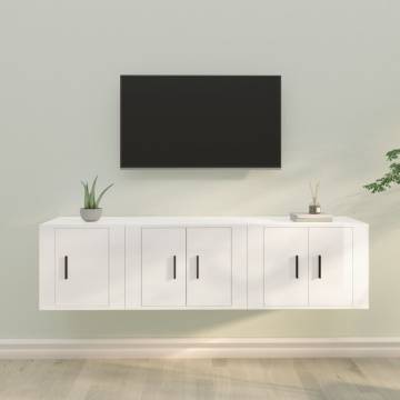 3 Piece High Gloss White TV Cabinet Set - Stylish Storage