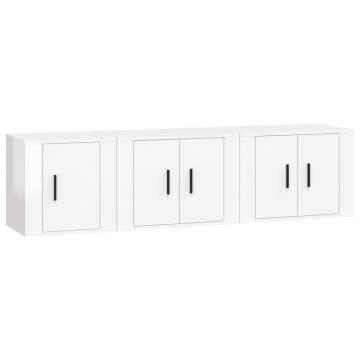 3 Piece High Gloss White TV Cabinet Set - Stylish Storage