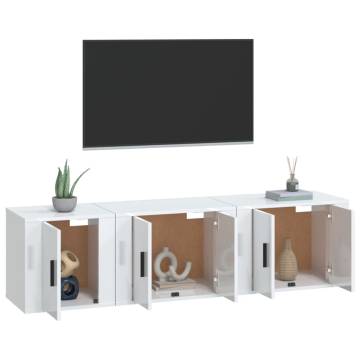 3 Piece High Gloss White TV Cabinet Set - Stylish Storage