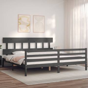 Stylish Grey Bed Frame with Headboard - 200x200 cm Solid Wood