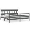 Stylish Grey Bed Frame with Headboard - 200x200 cm Solid Wood