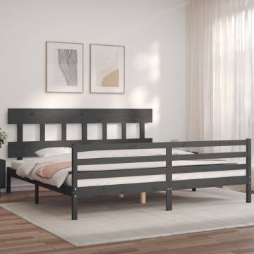 Stylish Grey Bed Frame with Headboard - 200x200 cm Solid Wood