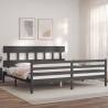 Stylish Grey Bed Frame with Headboard - 200x200 cm Solid Wood