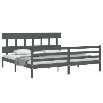 Stylish Grey Bed Frame with Headboard - 200x200 cm Solid Wood