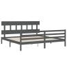 Stylish Grey Bed Frame with Headboard - 200x200 cm Solid Wood