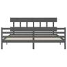 Stylish Grey Bed Frame with Headboard - 200x200 cm Solid Wood