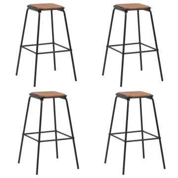 Elegant Black Bar Stools Set of 4 - Solid Pinewood & Steel