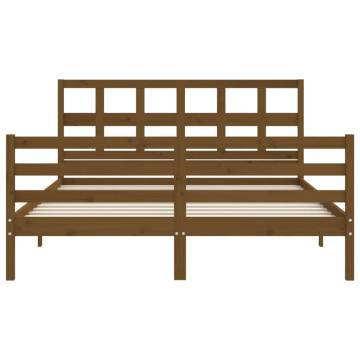 Honey Brown King Size Bed Frame with Headboard - Solid Wood