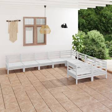 9 Piece White Solid Wood Pine Garden Lounge Set