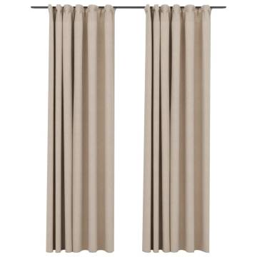 Linen-Look Blackout Curtains - Beige 140x225 cm (2 pcs)