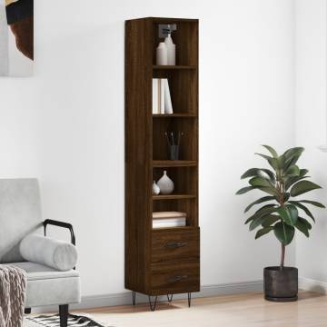 Stylish Highboard Brown Oak 34.5x34x180 cm - Hipomarket UK