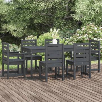 7 Piece Grey Solid Wood Pine Garden Dining Set | HipoMarket