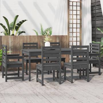 7 Piece Grey Solid Wood Pine Garden Dining Set | HipoMarket