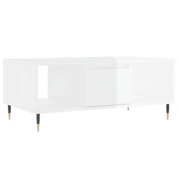 Elegant High Gloss White Coffee Table - 90x50x36.5 cm