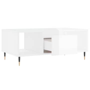 Elegant High Gloss White Coffee Table - 90x50x36.5 cm