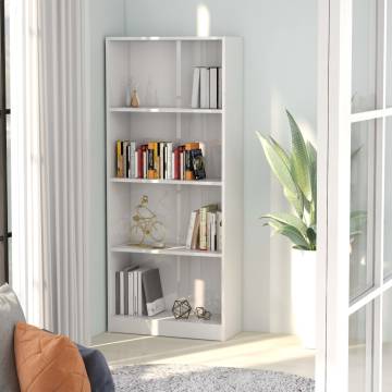 4-Tier High Gloss White Book Cabinet – Modern & Stylish Design