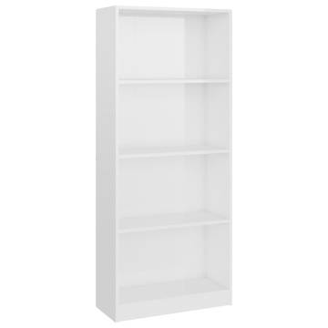 4-Tier High Gloss White Book Cabinet – Modern & Stylish Design