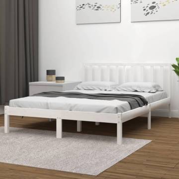 Stylish White Solid Wood Pine Bed Frame - 135x190 cm Double