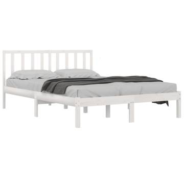 Stylish White Solid Wood Pine Bed Frame - 135x190 cm Double