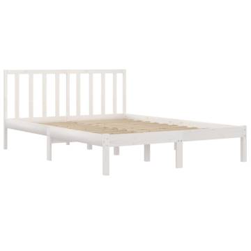 Stylish White Solid Wood Pine Bed Frame - 135x190 cm Double