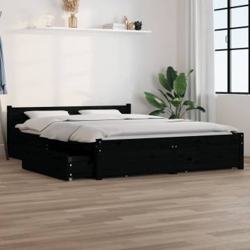 Modern Black King Size Bed Frame with Storage Drawers