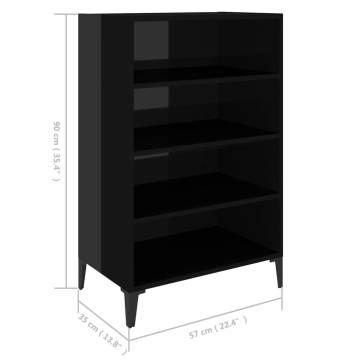 High Gloss Black Sideboard - Engineered Wood - 57x35x90 cm