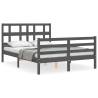 Grey Bed Frame with Headboard 140x190 cm | Solid Wood