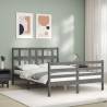 Grey Bed Frame with Headboard 140x190 cm | Solid Wood