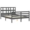 Grey Bed Frame with Headboard 140x190 cm | Solid Wood