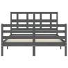 Grey Bed Frame with Headboard 140x190 cm | Solid Wood