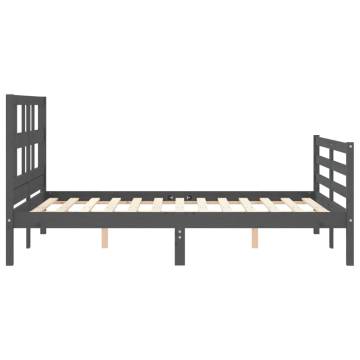 Grey Bed Frame with Headboard 140x190 cm | Solid Wood