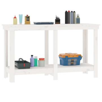 Work Bench White 140x50x80 cm Solid Wood Pine - HipoMarket