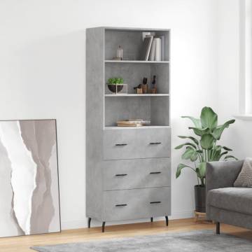 Stylish Highboard in Concrete Grey - 69.5x34x180 cm