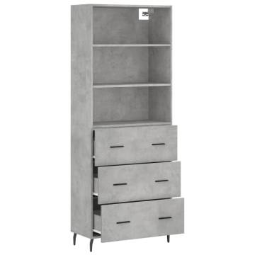 Stylish Highboard in Concrete Grey - 69.5x34x180 cm