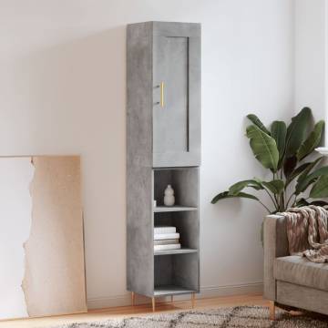 Stylish Highboard in Concrete Grey - 34.5x34x180 cm