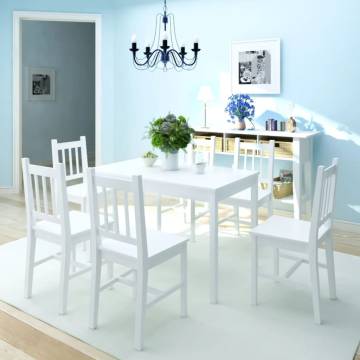 Seven Piece White Pinewood Dining Set - Timeless Design