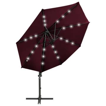 Cantilever Umbrella with LED Lights - Bordeaux Red 300cm