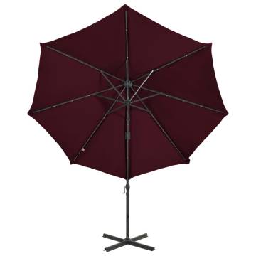 Cantilever Umbrella with LED Lights - Bordeaux Red 300cm