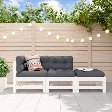 3 Piece Garden Lounge Set - White Solid Wood Pine | Hipomarket