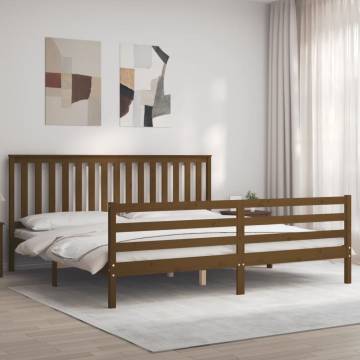 Honey Brown Bed Frame with Headboard - 200x200 cm Solid Wood