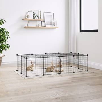 20-Panel Pet Cage with Door - Black 35x35 cm Steel | HipoMarket